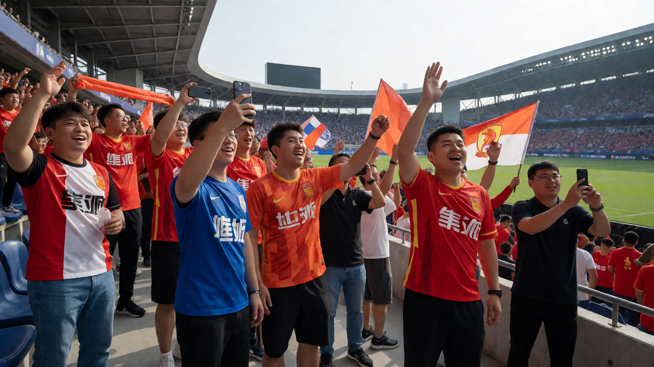 球迷在球场比赛现场助威